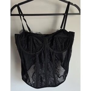 Dealmore Corset L Black Lace Sleeveless Bustier Top Lace Mesh Goth Chic